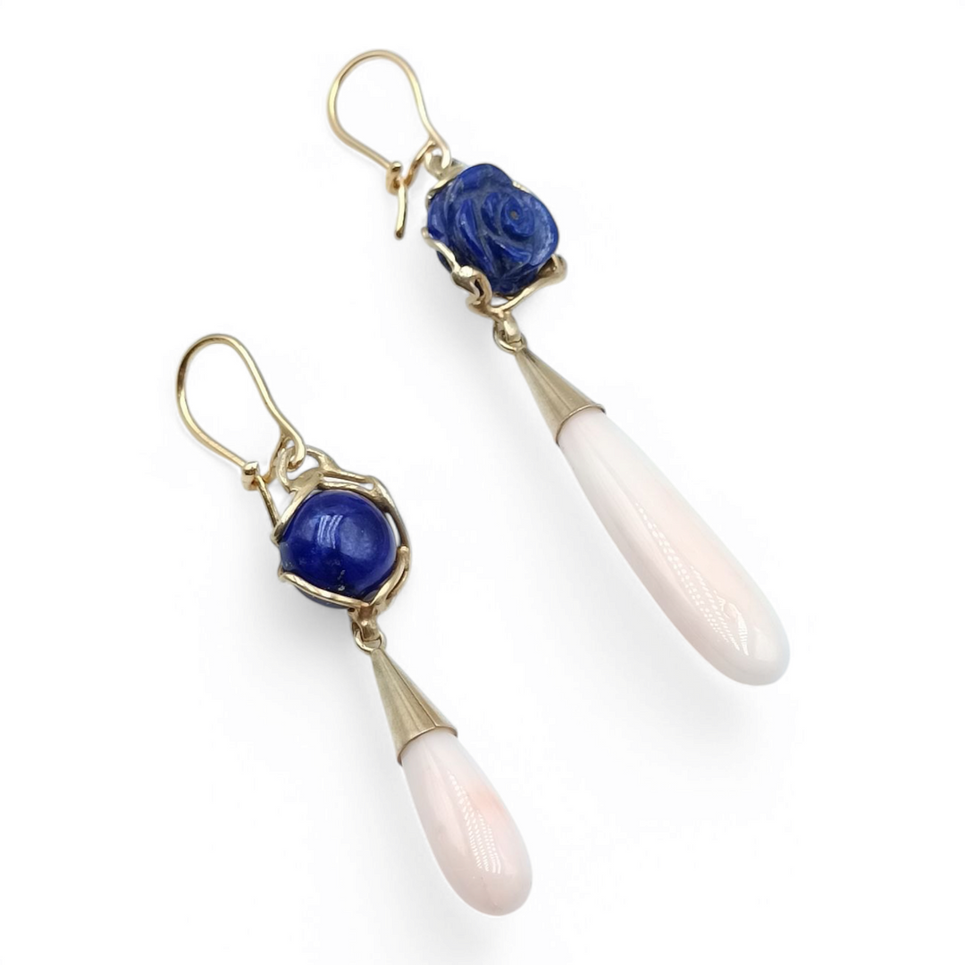 Alternative earrings in lapis and coral mounted on silver