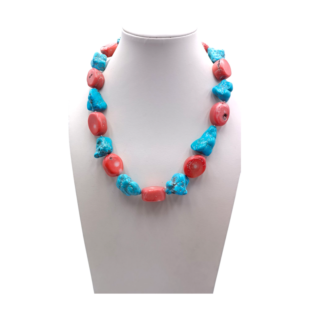 End of collection - bamboo coral and Iranian turquoise necklace
