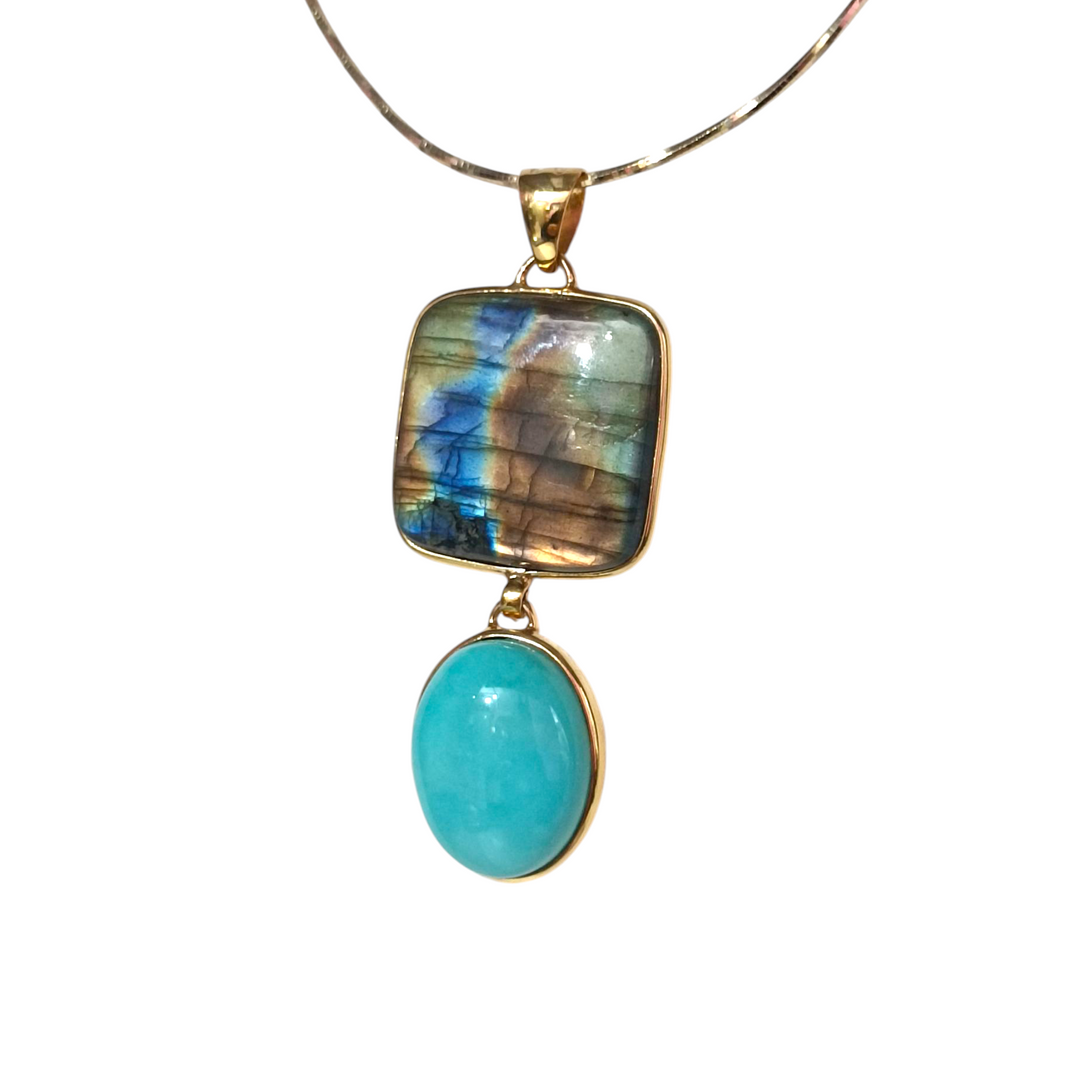 Original turquoise pendant necklace and original labradorite mounted on silver