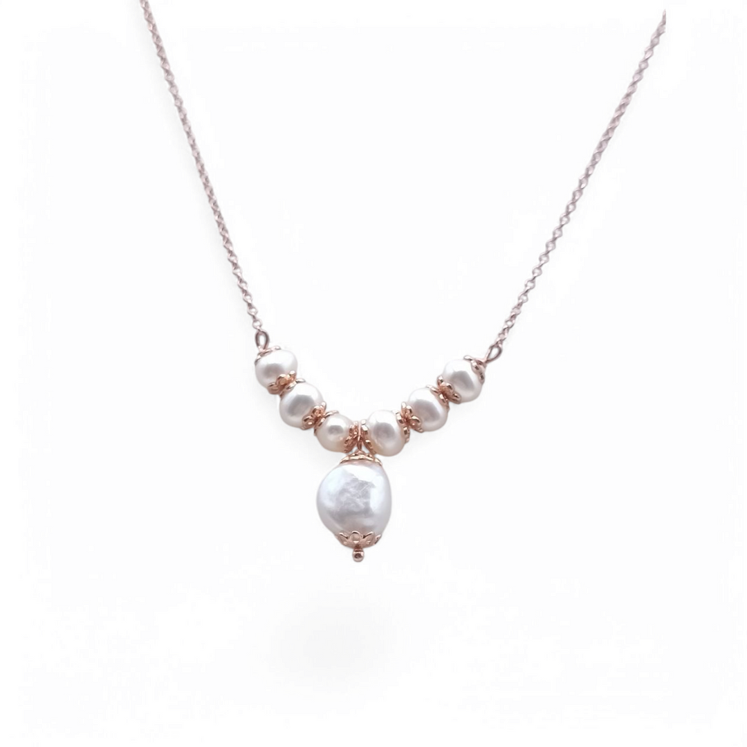 River pearl necklace mounted on silver