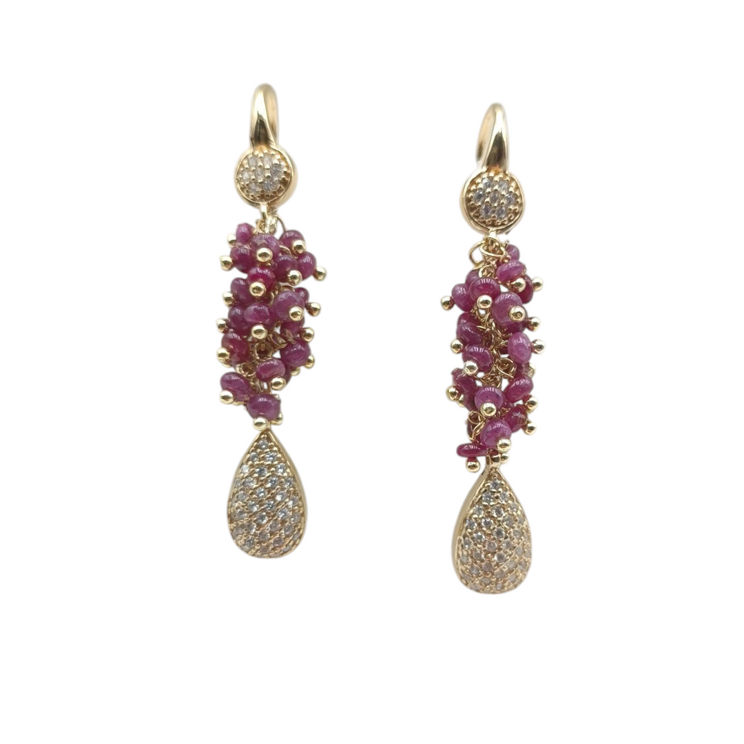 Ruby earrings mounted on zirconia and silver
