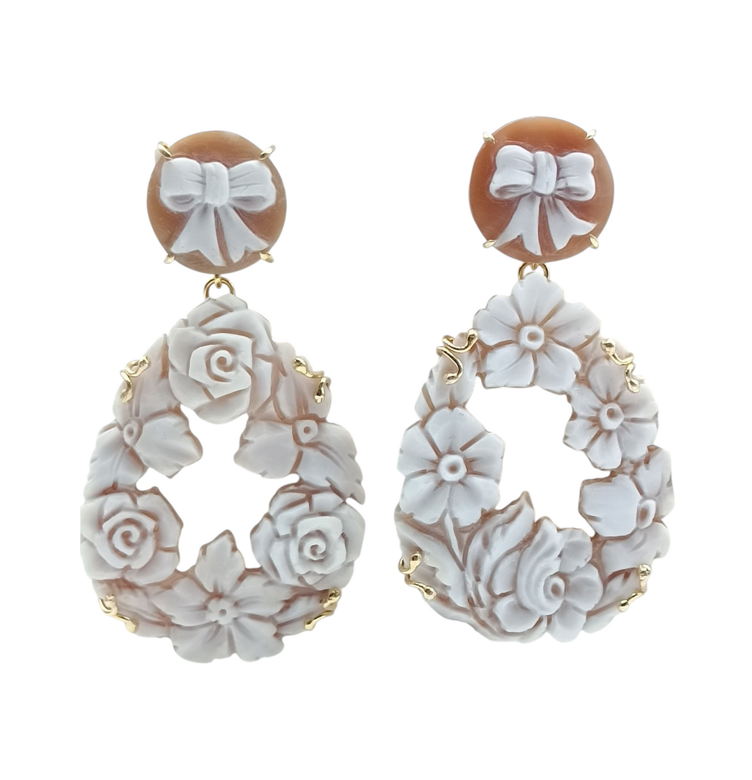 Cameo flower earrings mounted on silver