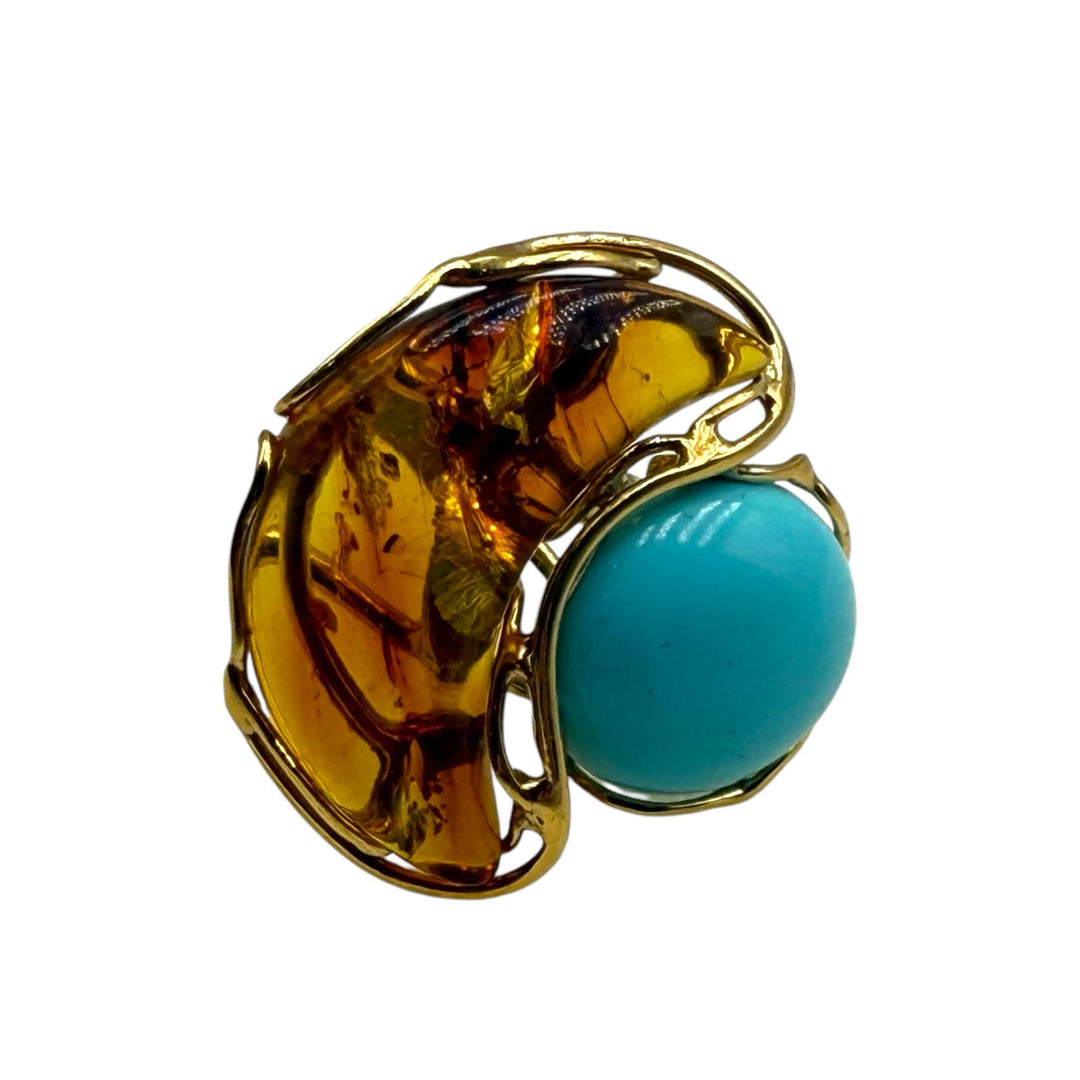 Amber moon ring mounted on silver