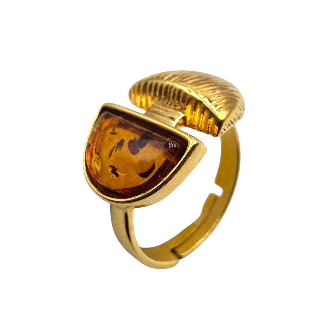 Amber patch ring mounted in silver
