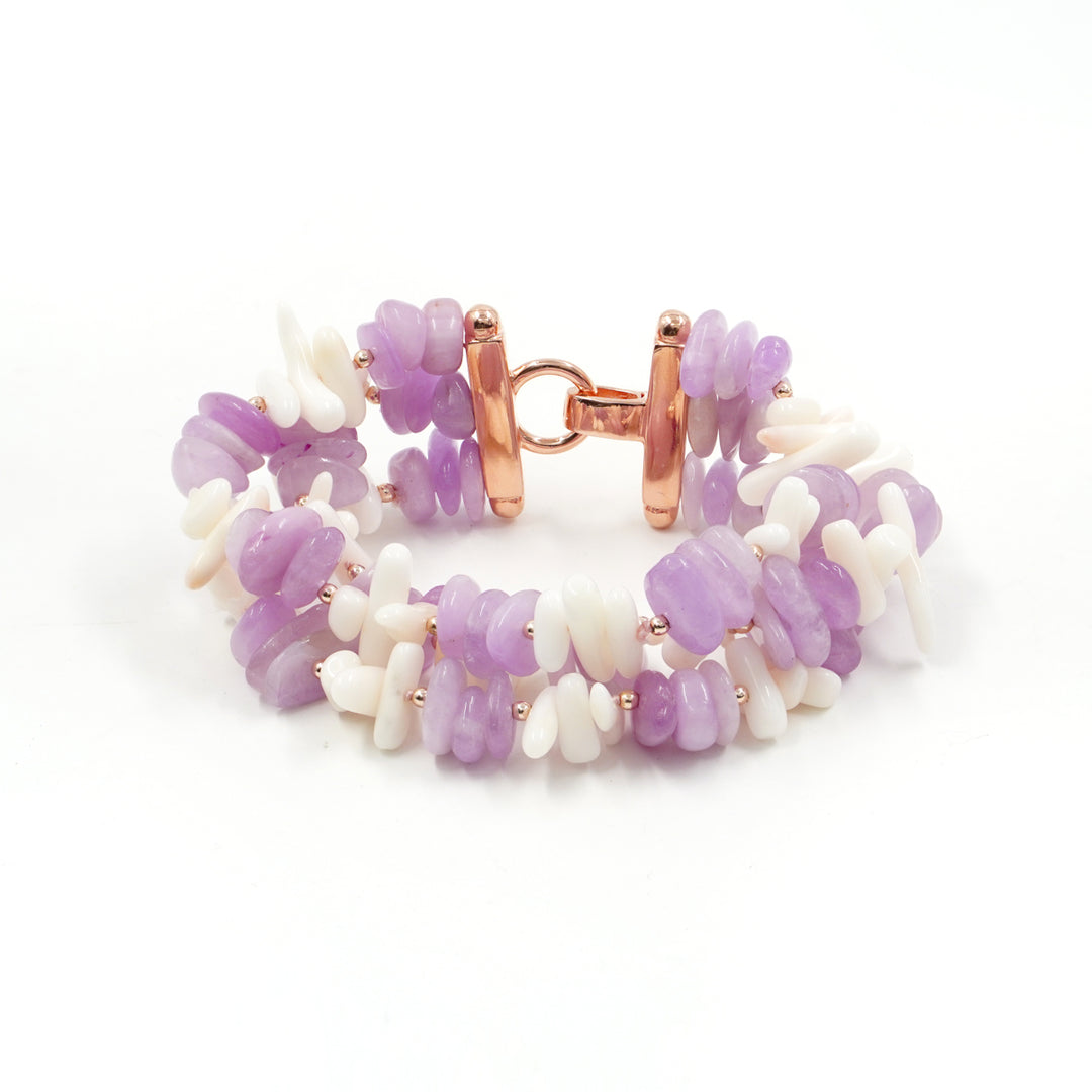 Coral and kunzite bracelet mounted on silver