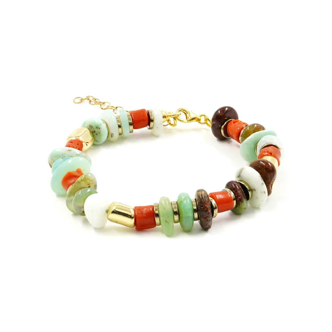 Chrysoprase coral chip bracelet mounted on silver