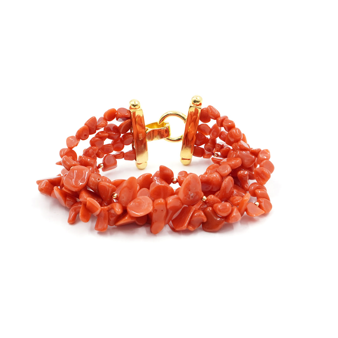 Red coral bracelet mounted on silver