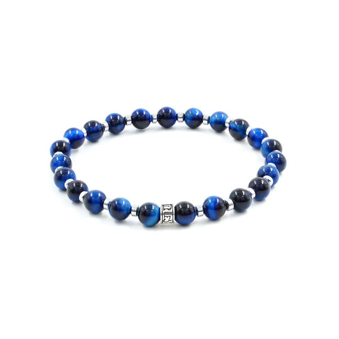 Blue lapis bracelet, hematite and silver element