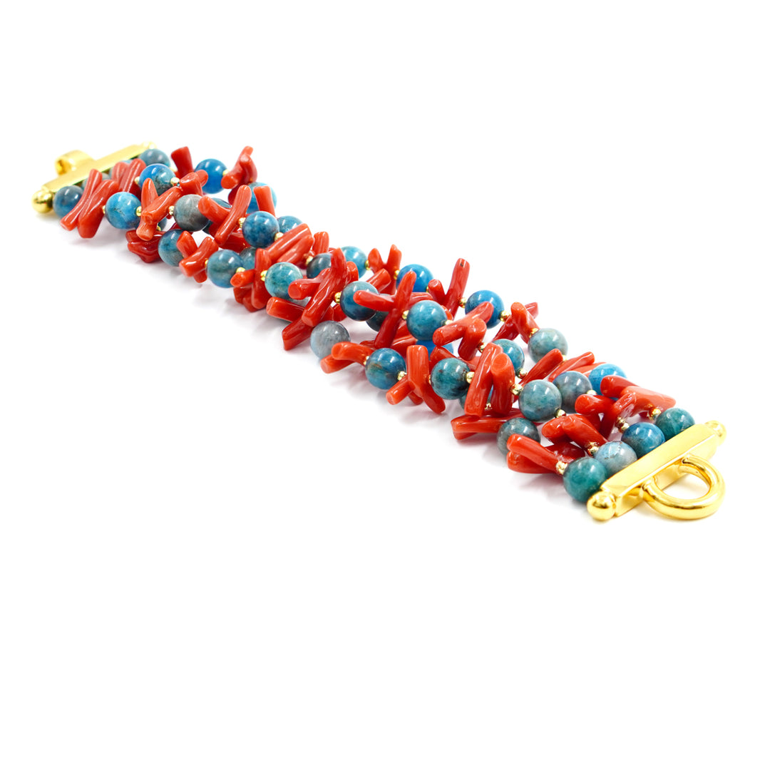 Apatite coral bracelet, hematite mounted on silver