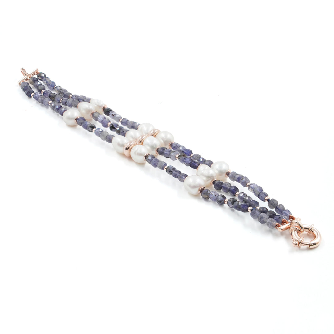 Iolite and pearl bracelet mounted on silver