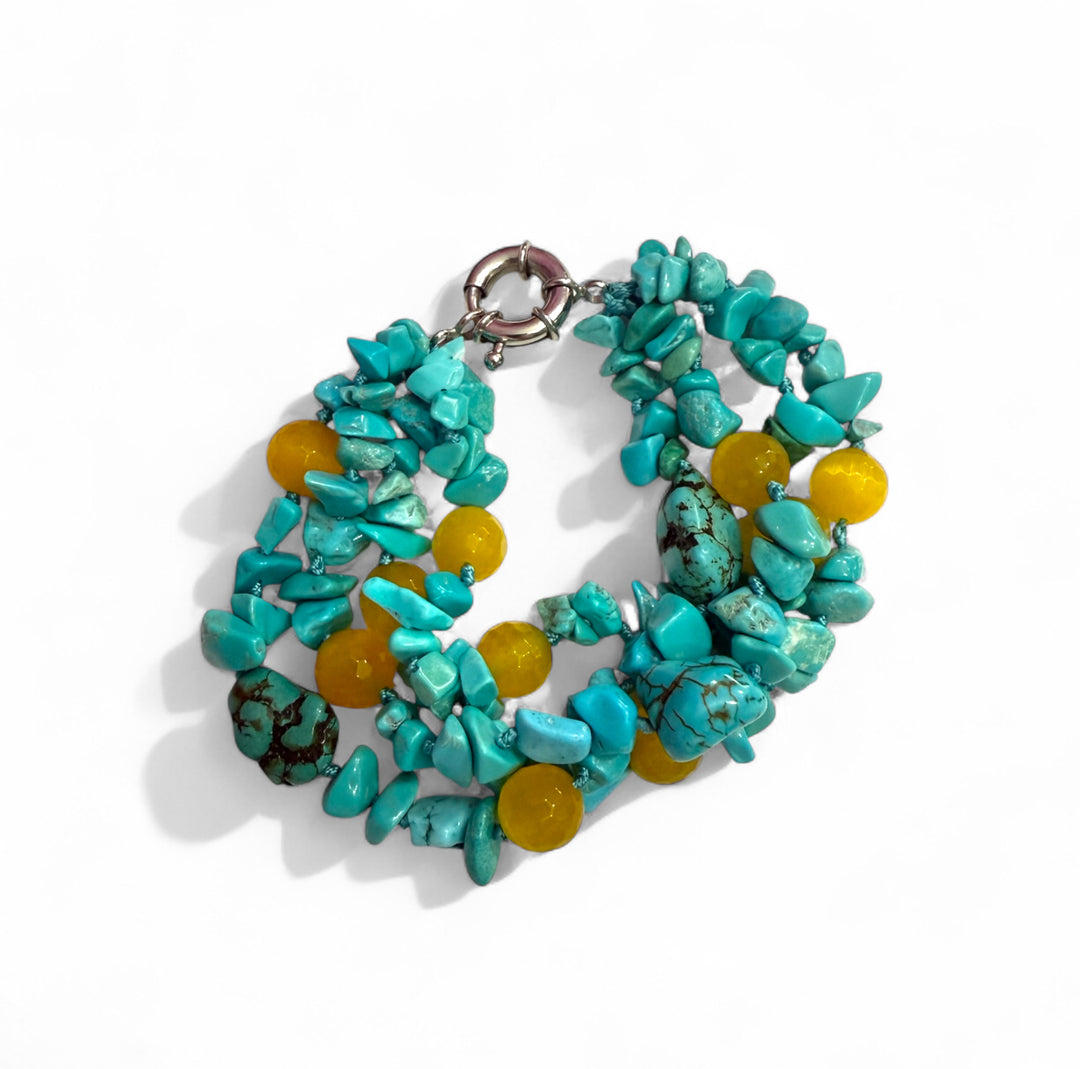 Multi-strand magnesite and cat's eye bracelet