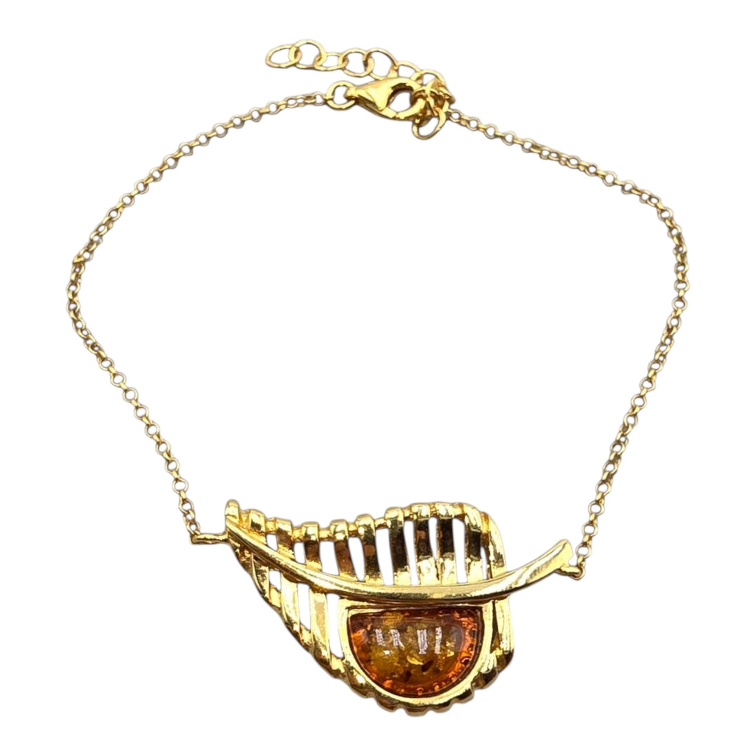 Amber leaf bracelet set in silver