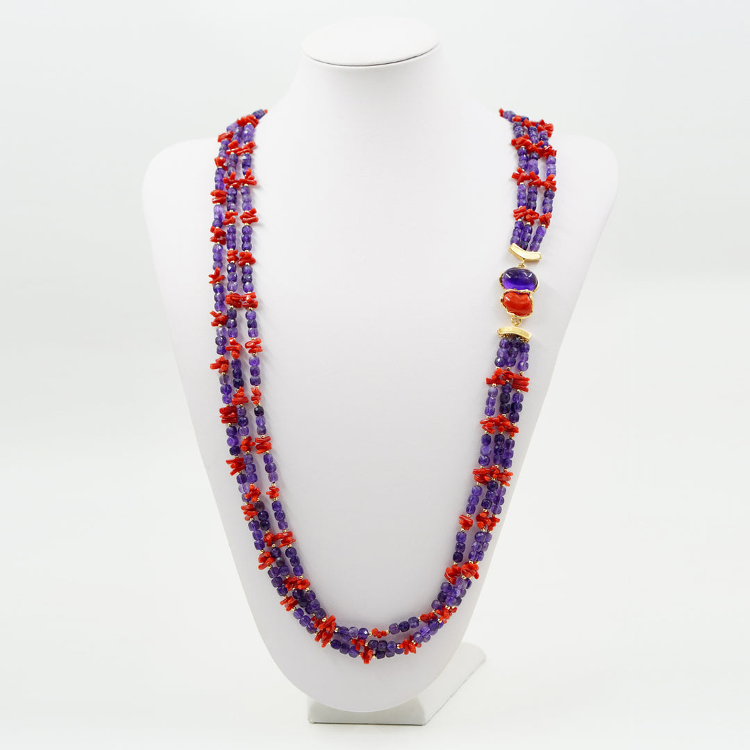 Collana "corallo rosso e ametista" montato su argento