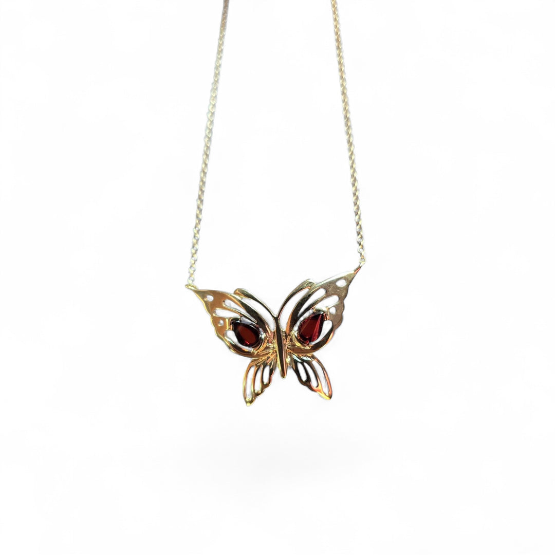 AMBER BUTTERFLY NECKLACE SET IN SILVER