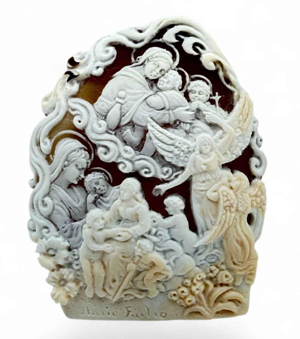 Cabochon per quadro “tripudio sacra famiglia” di cammeo sardonico