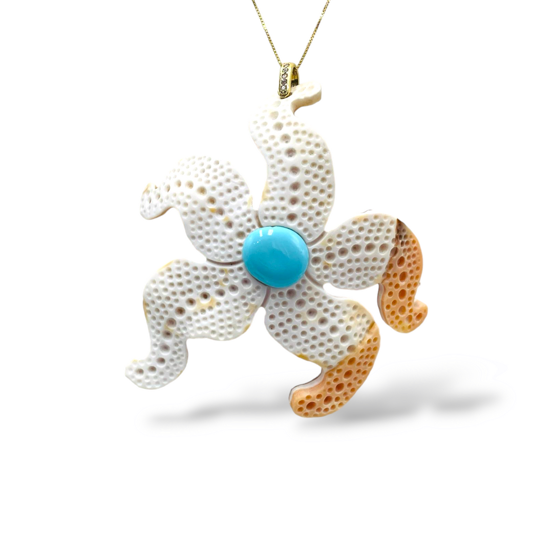 Collana ciondolo stella in cammeo e pasta turchese montato su argento