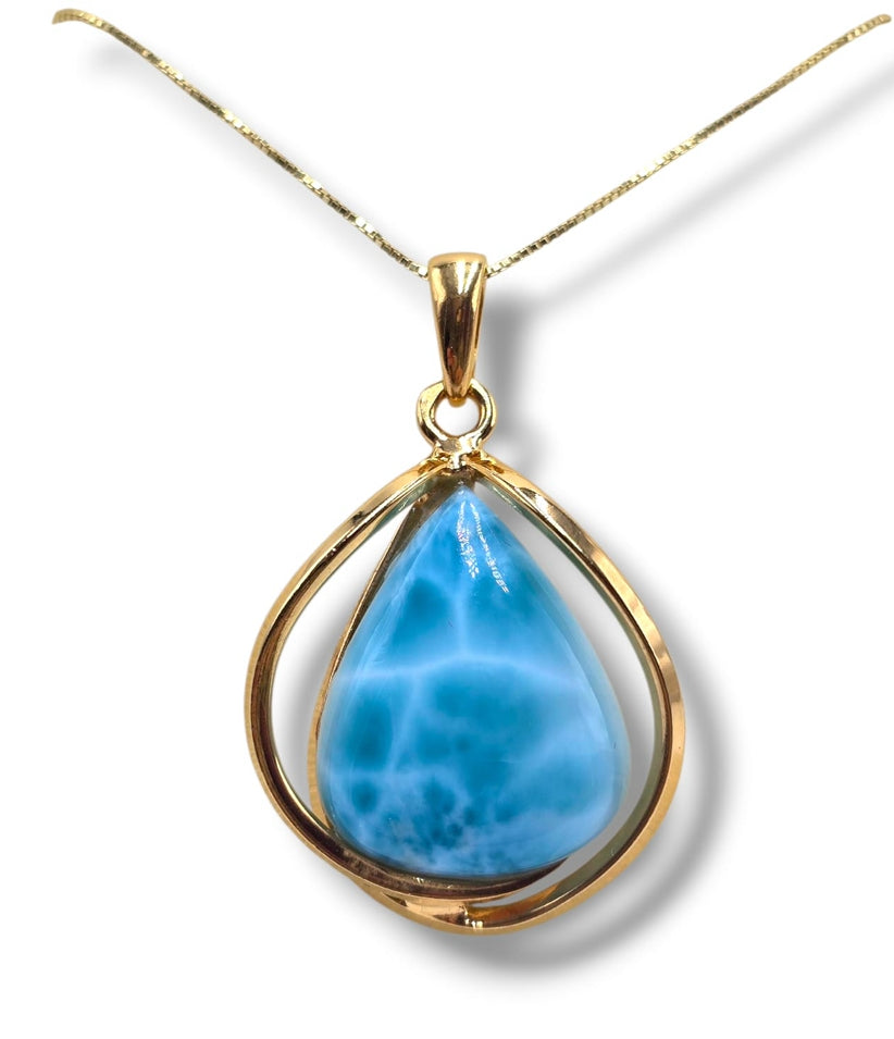 Ciondolo goccia Larimar montato in argento dorato