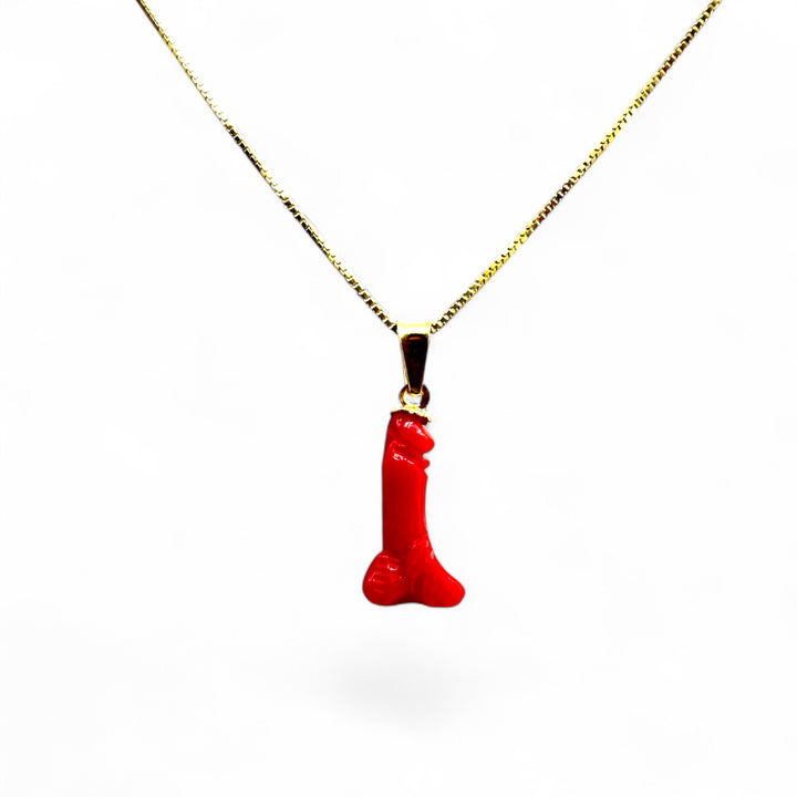 Collana con Ciondolo Fallico di Corallo montato in Argento Dorato