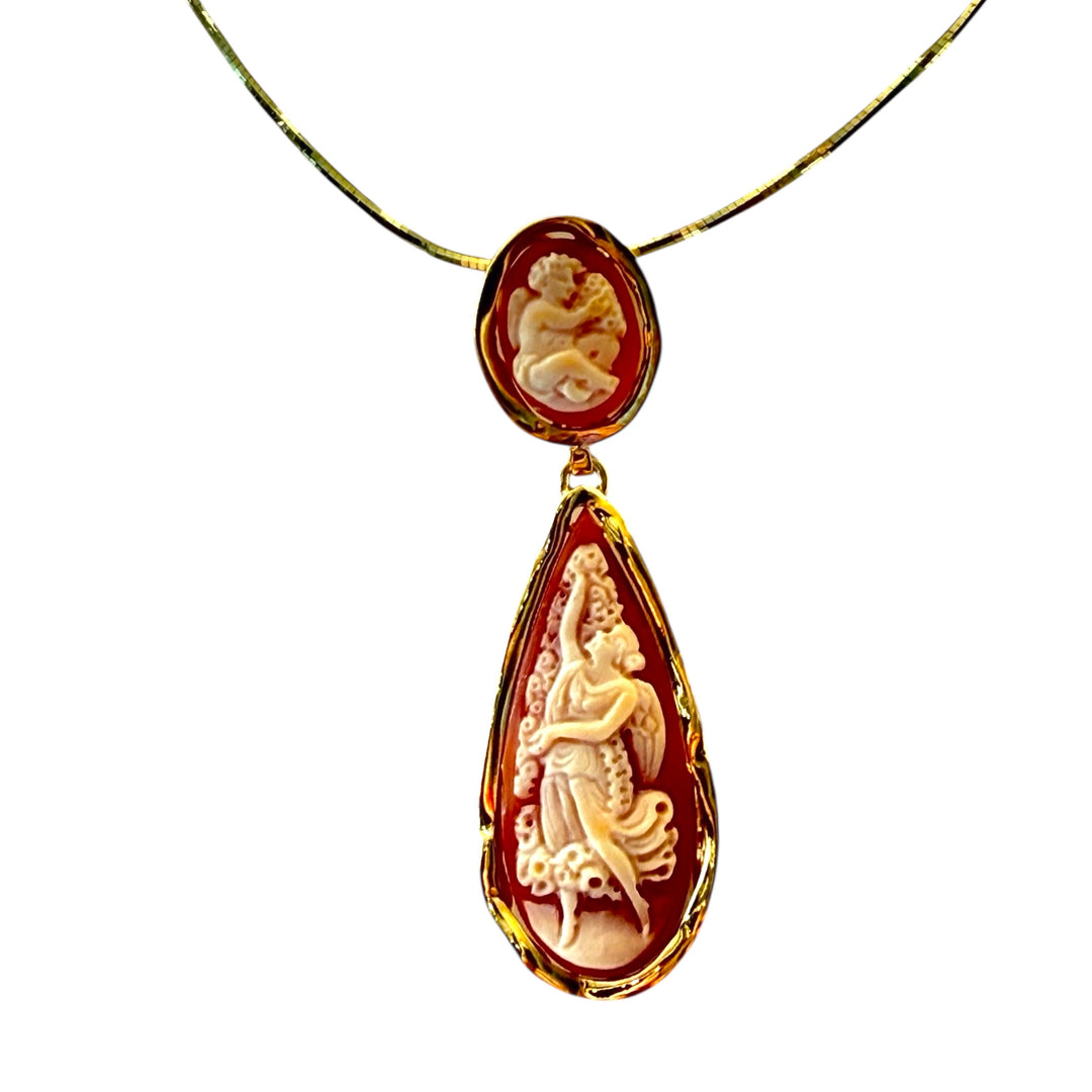 “Calliope” cameo pendant engraved on carnelian shell mounted on silver