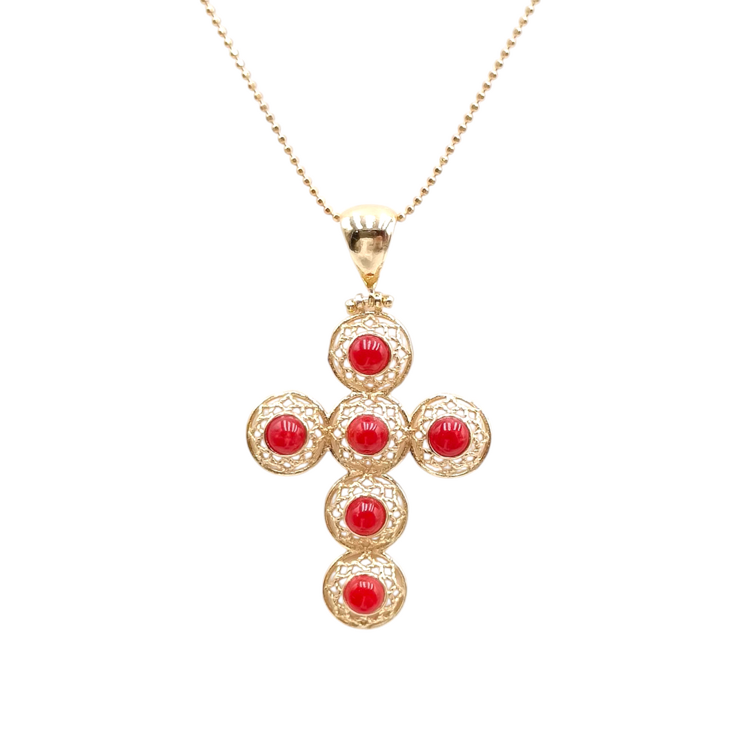 "Cross" necklace in coral mounted on silver