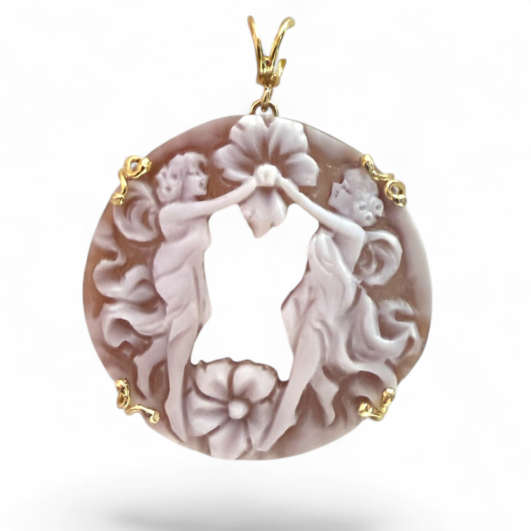 “The Two Maids” pendant in sardonyx cameo mounted on silver