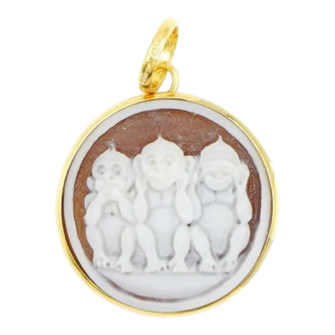 “The Three Little Monkeys” pendant in sardonic cameo mounted in silver