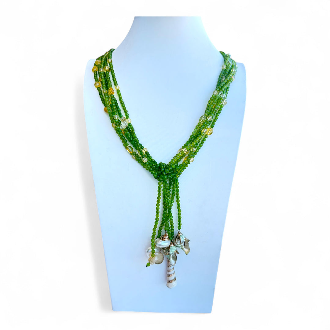 Green agate, citrine, and shell necklace