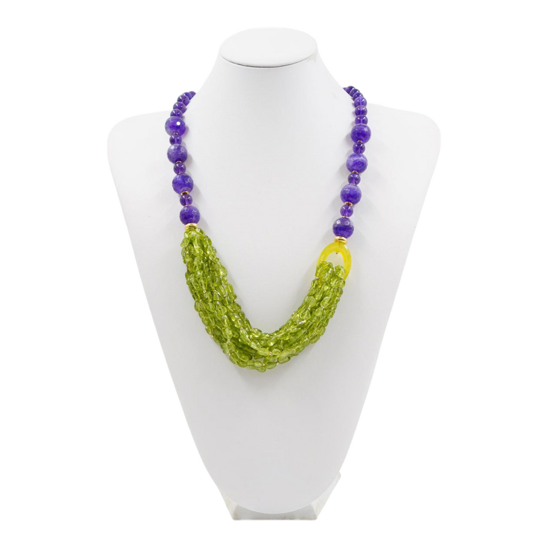 Amethyst and peridot necklace, mounted on silver