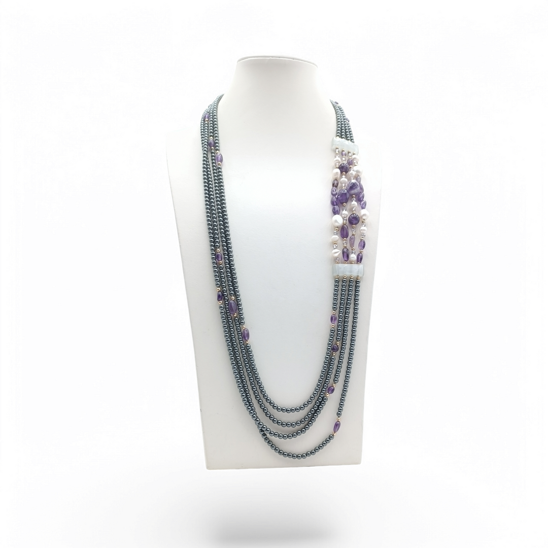 END OF COLLECTION - AMETHYST, PEARL AND HEMATITE NECKLACE