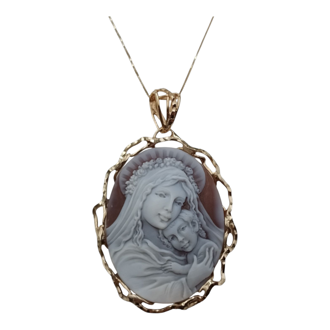Collana ciondolo Madonnina in cammeo montato su argento