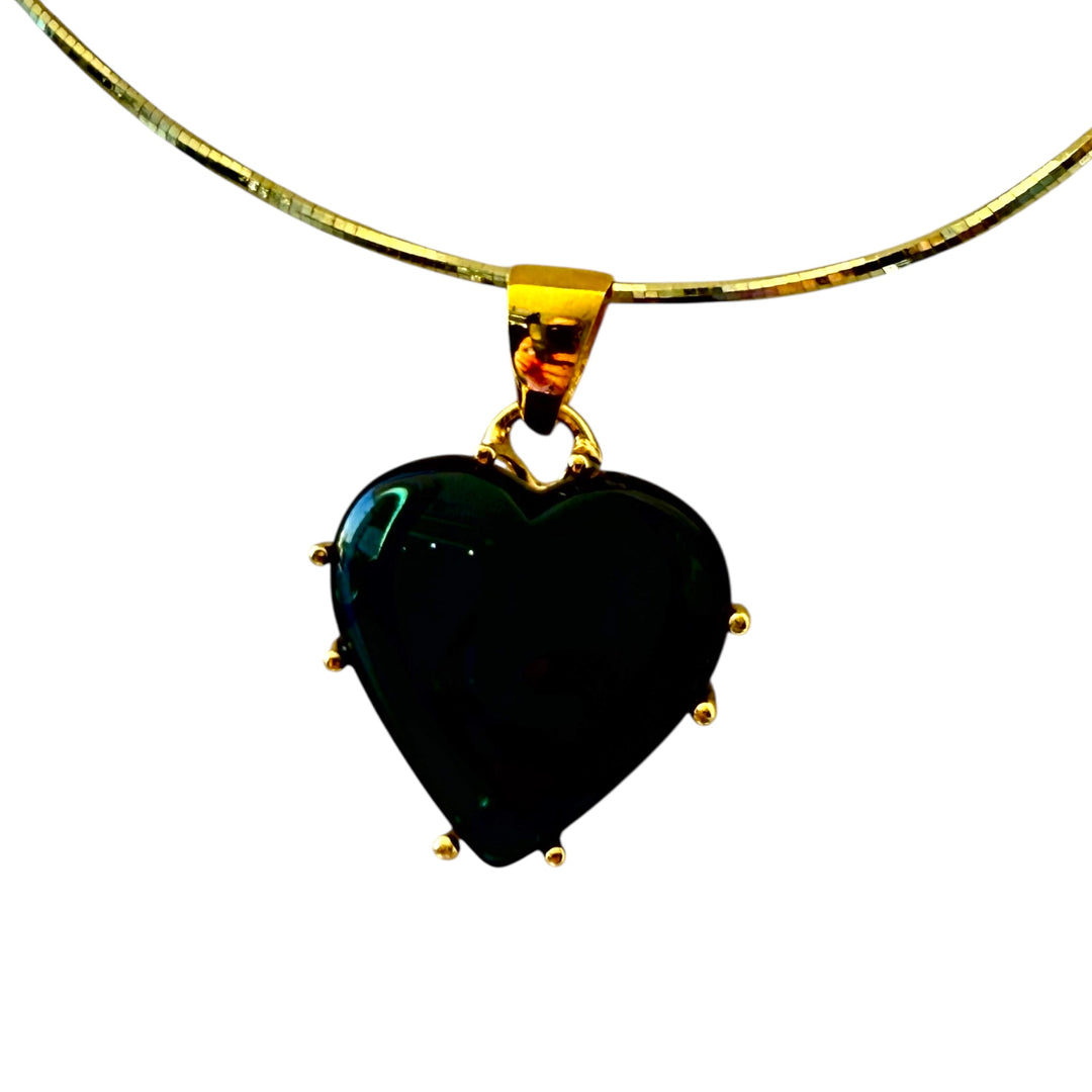 Blue Amber Heart Pendant Necklace Mounted in Gold-Plated Silver
