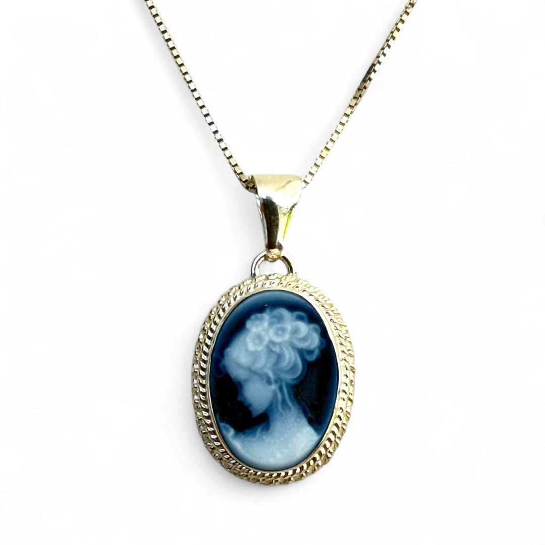 Blue Agate “lady” pendant necklace mounted on