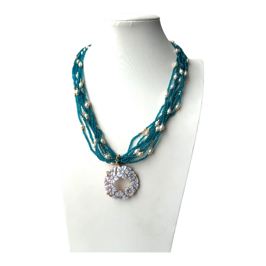 Collana creola in cammeo e zirconi montato in argento