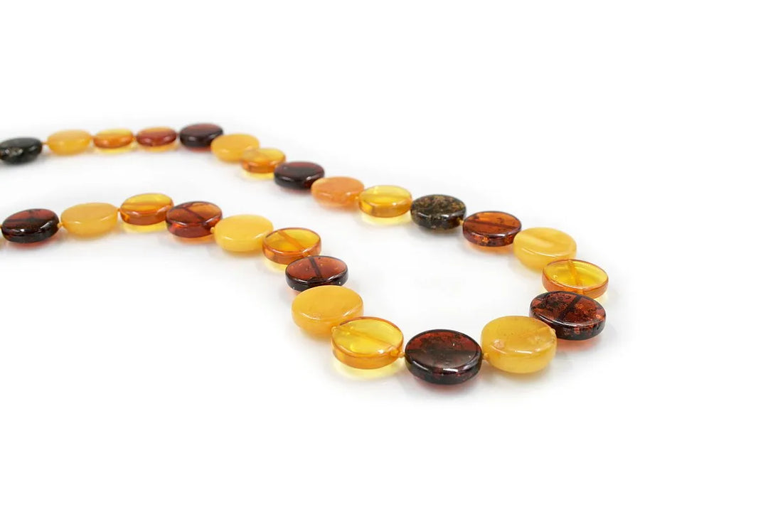 Collana monete multicolor in ambra del baltico