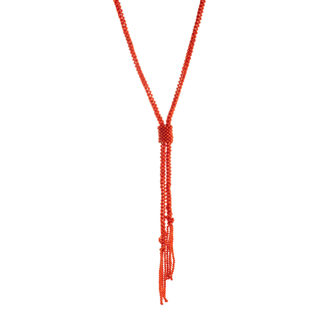 Collier nodo in corallo rosso vero in lavorazione tessita