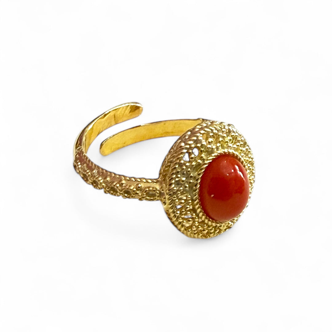End of collection - round coral ring on silver