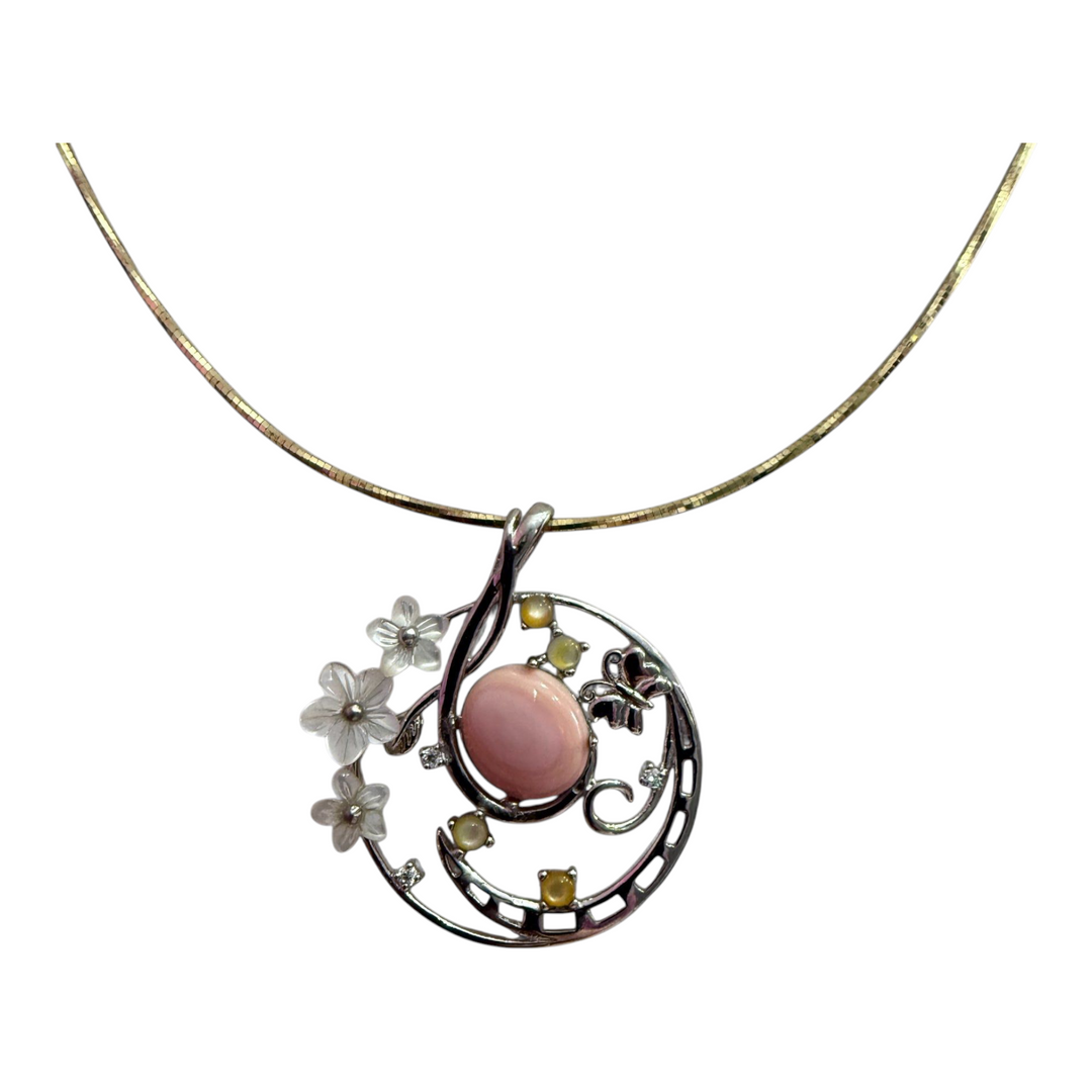 Fine collezione - collana ciondolo floreale montato in argento