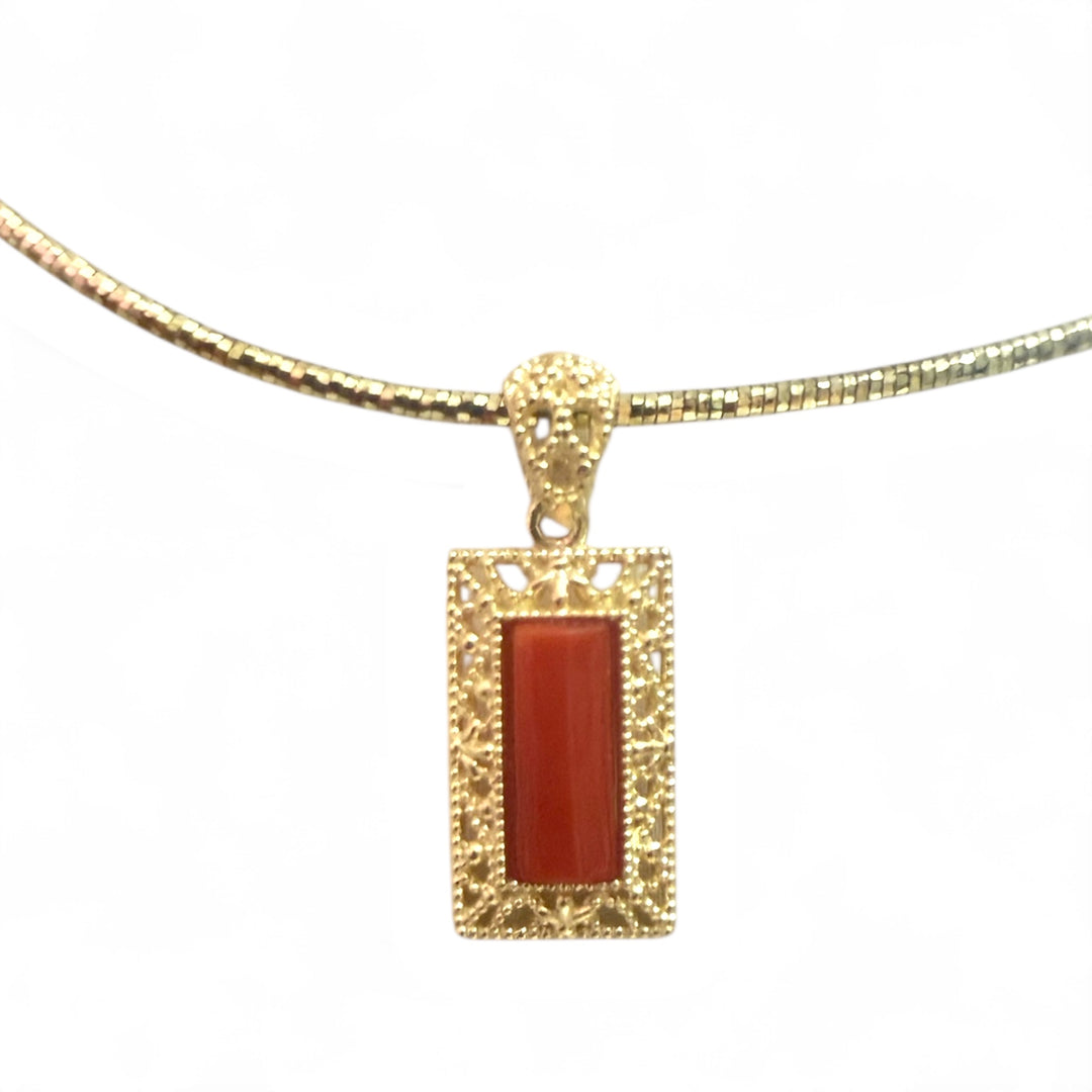 End of collection - coral rectangle pendant necklace set in silver