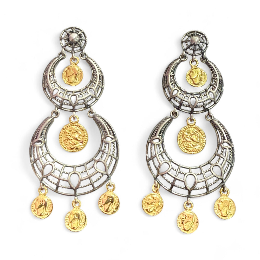 Fine collezione - orecchini doppio creola con monete in argento