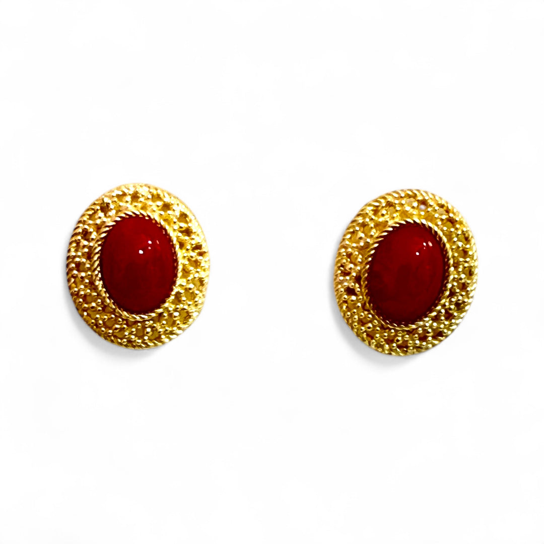 End of collection - oval coral earrings mounted in silver
