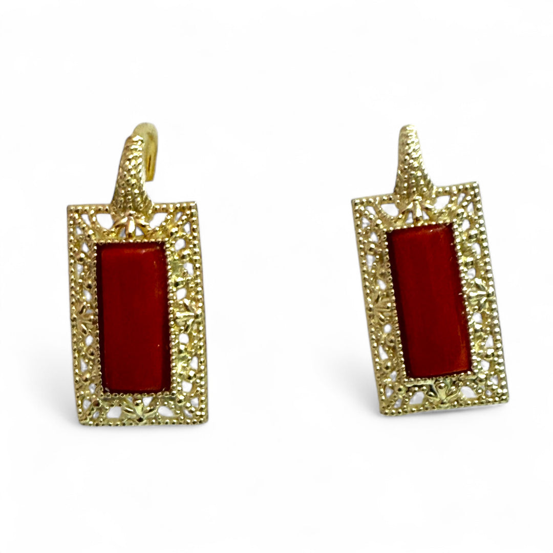 End of collection - rectangular coral earrings mounted on silver