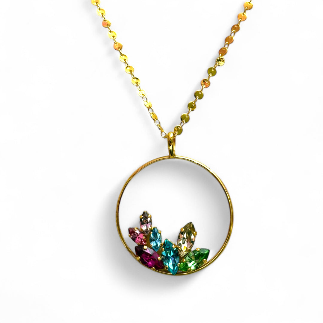 Multicolored necklace of precious Murano crystals mounted on brass