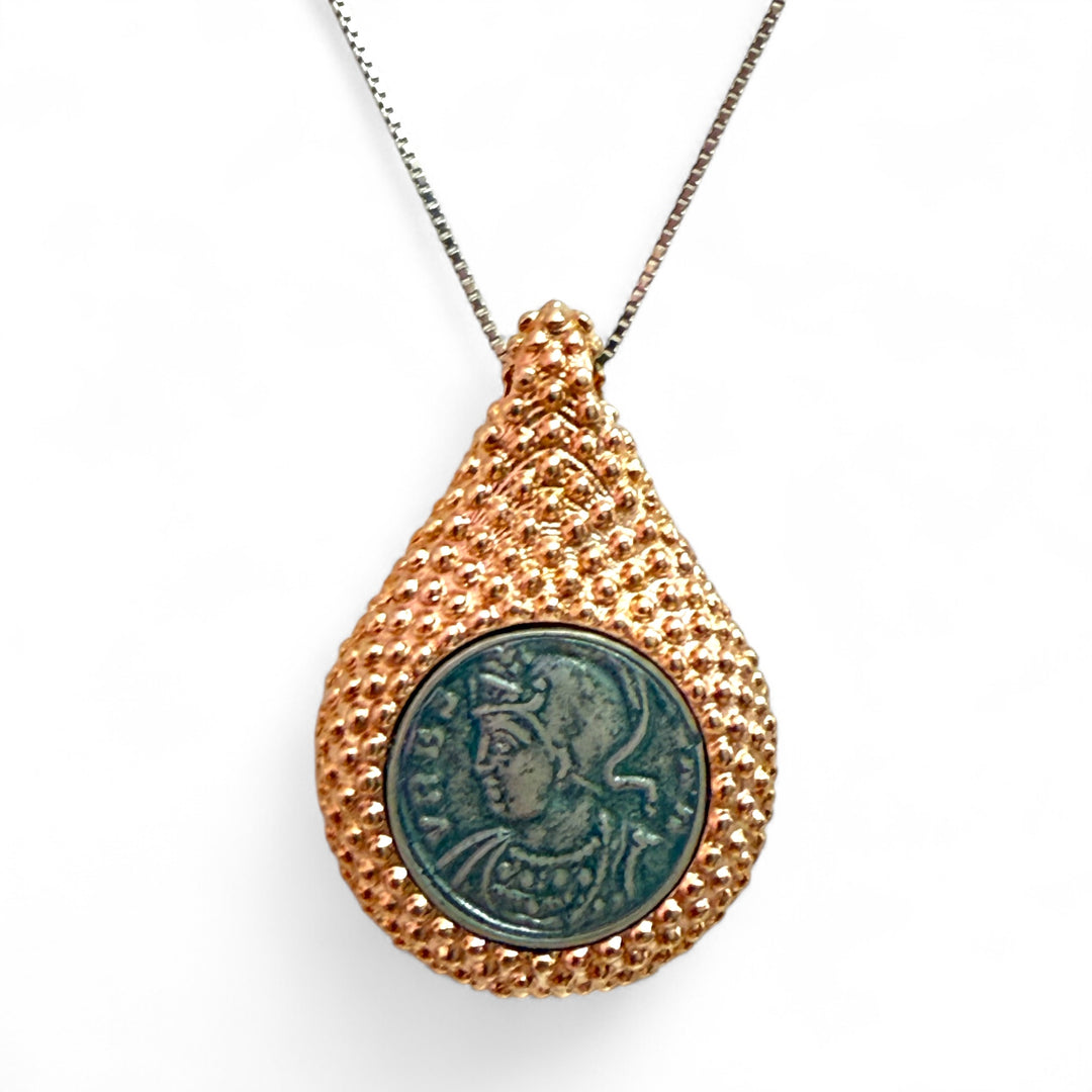 End of collection - burnished silver coin pendant necklace
