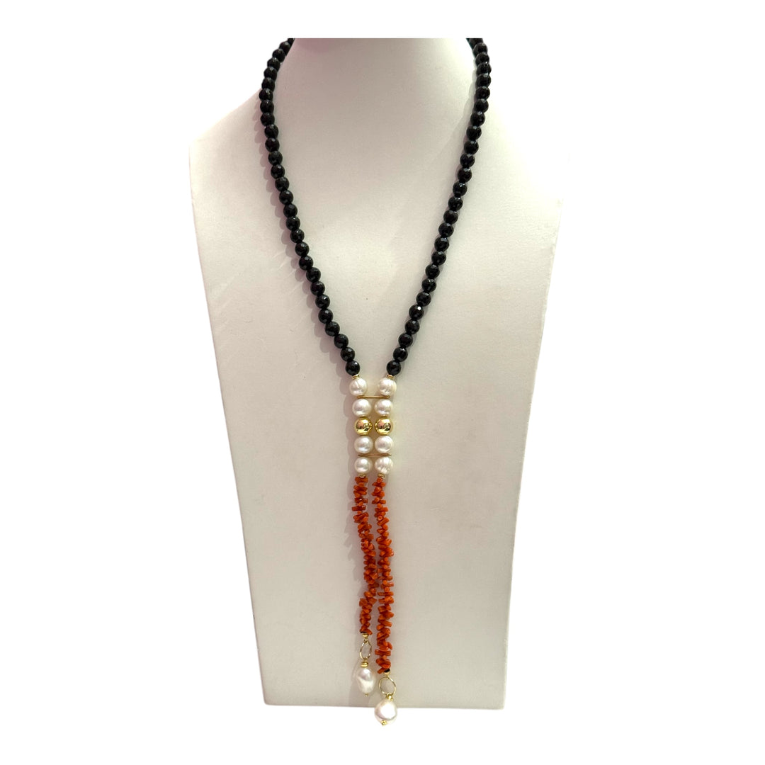 Fine collection - agate, pearl and coral necklace mounted on silver