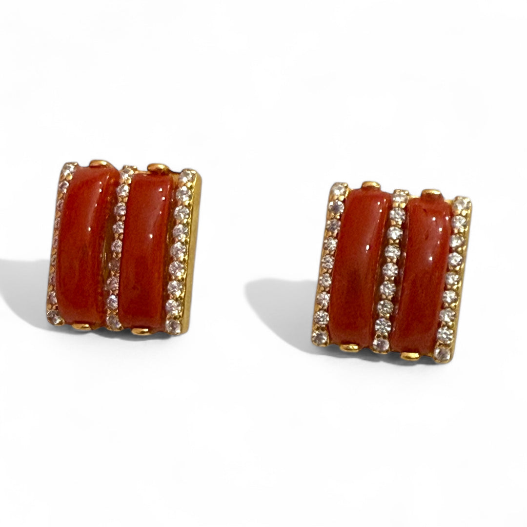 Coral patch earrings mounted on silver