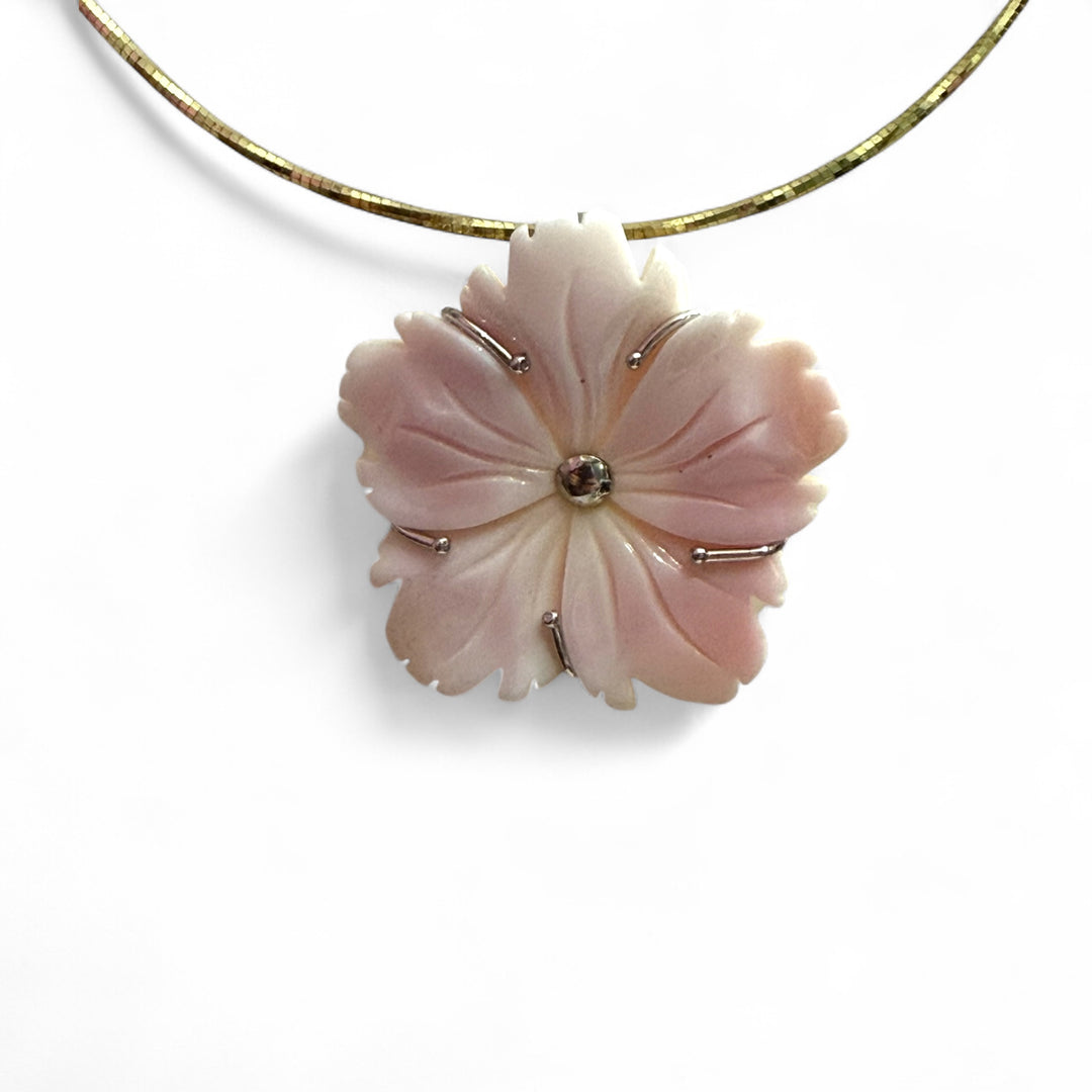 End of collection - pink shell necklace mounted on silver