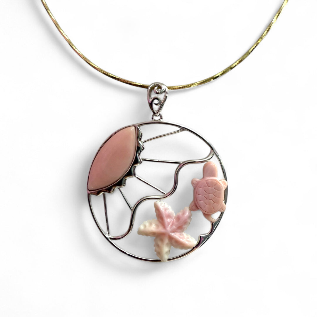 Lucky shell pendant mounted on silver