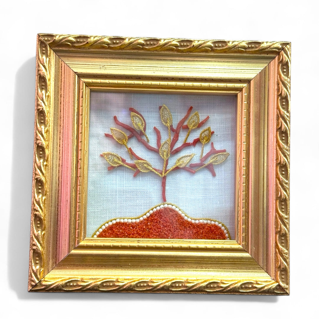 Quadro albero della vita su corallo e tela montato su legno
