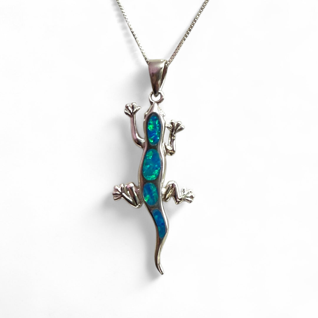 Opal "gecko" pendant necklace mounted on silver