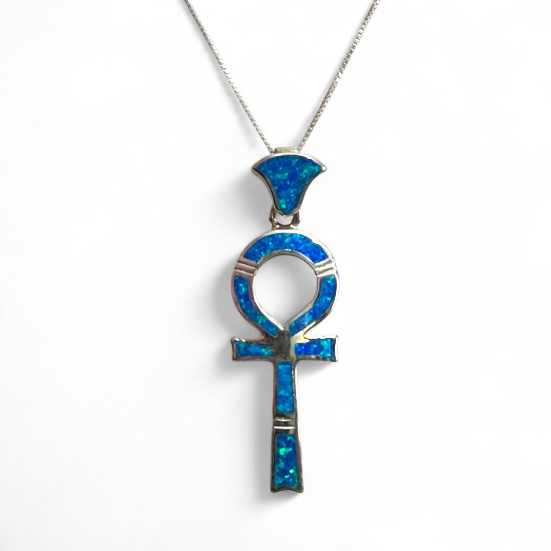Opal "Key of Life" pendant necklace set in silver